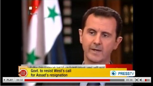 Chính phủ Syria ngày 27/11 lên tiếng bác bỏ thông tin sẽ loại trừ Tổng thống Syria Bashar al-Assad trong quá trình chuyển đổi chính trị trong nước (Ảnh chụp từ clip, nguồn Press TV)