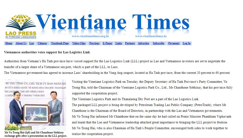 Truyền thông Lào đưa tin đậm nét về chuyến thăm, làm việc của đoàn công tác tỉnh Hà Tĩnh