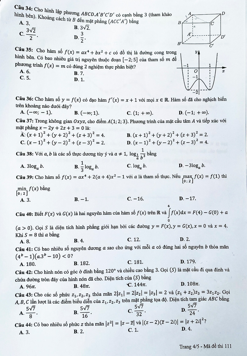 Đề và gợi ý đáp án môn Toán - Kỳ thi tốt nghiệp THPT 2022