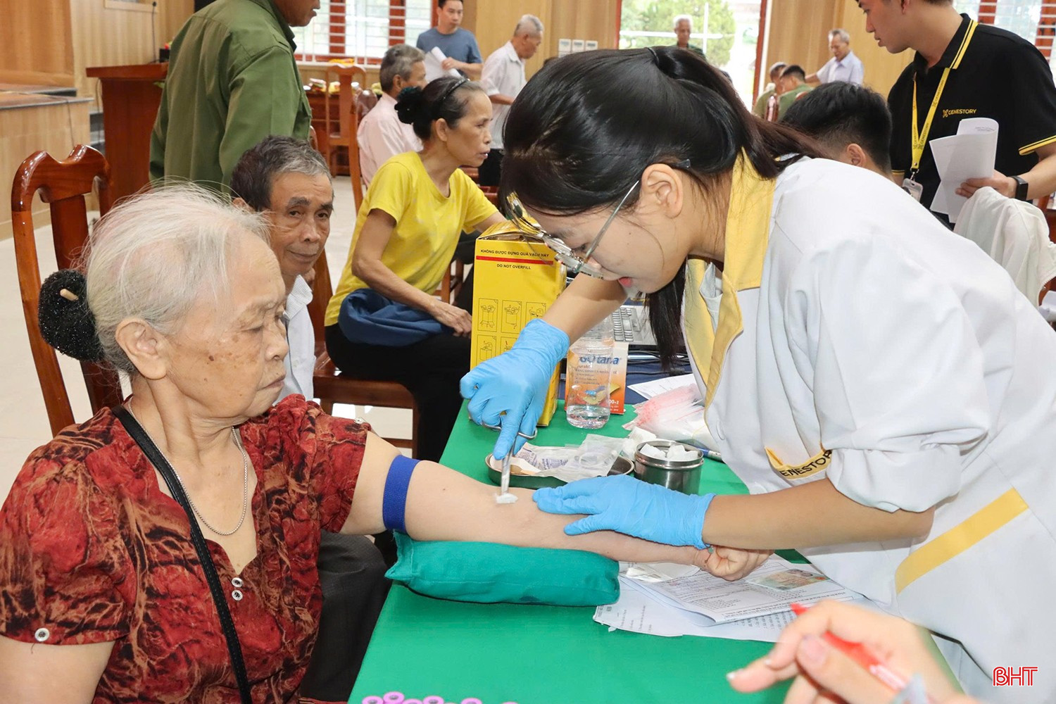 Bà Trần Thị Bình tham gia lấy mẫu ADN. Ảnh: Đức Thanh.