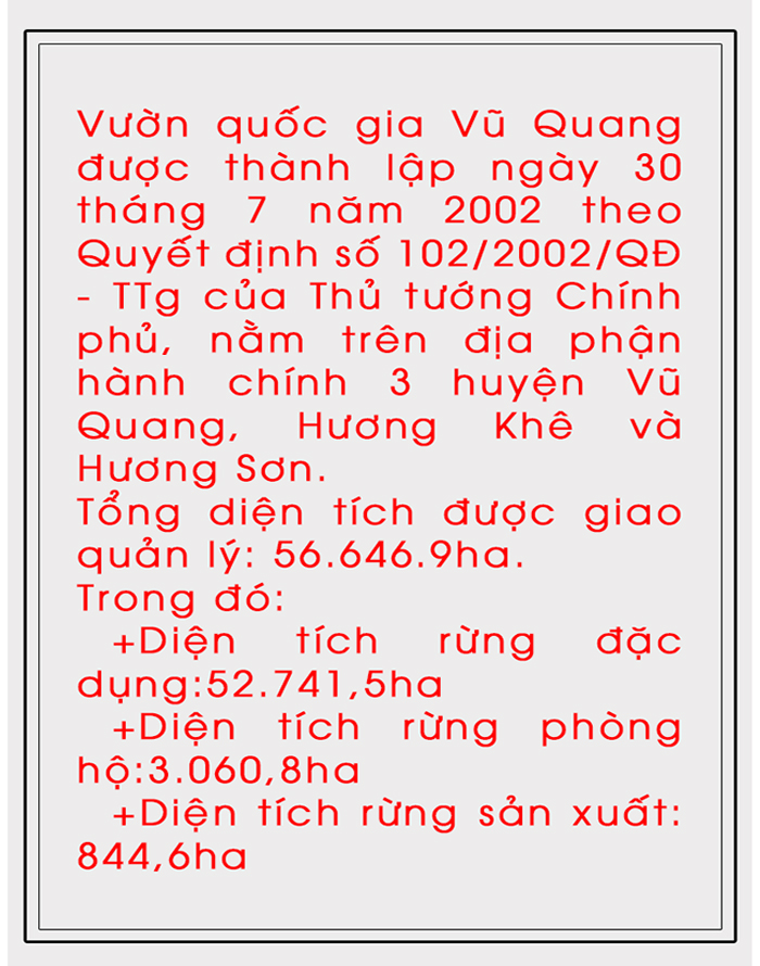Vườn quốc gia Vũ Quang - "mỏ loài mới" tại Việt Nam, trung tâm đa dạng sinh học của Châu Á ảnh 7 Vườn quốc gia Vũ Quang - “mỏ loài mới” tại Việt Nam, trung tâm đa dạng sinh học của Châu Á