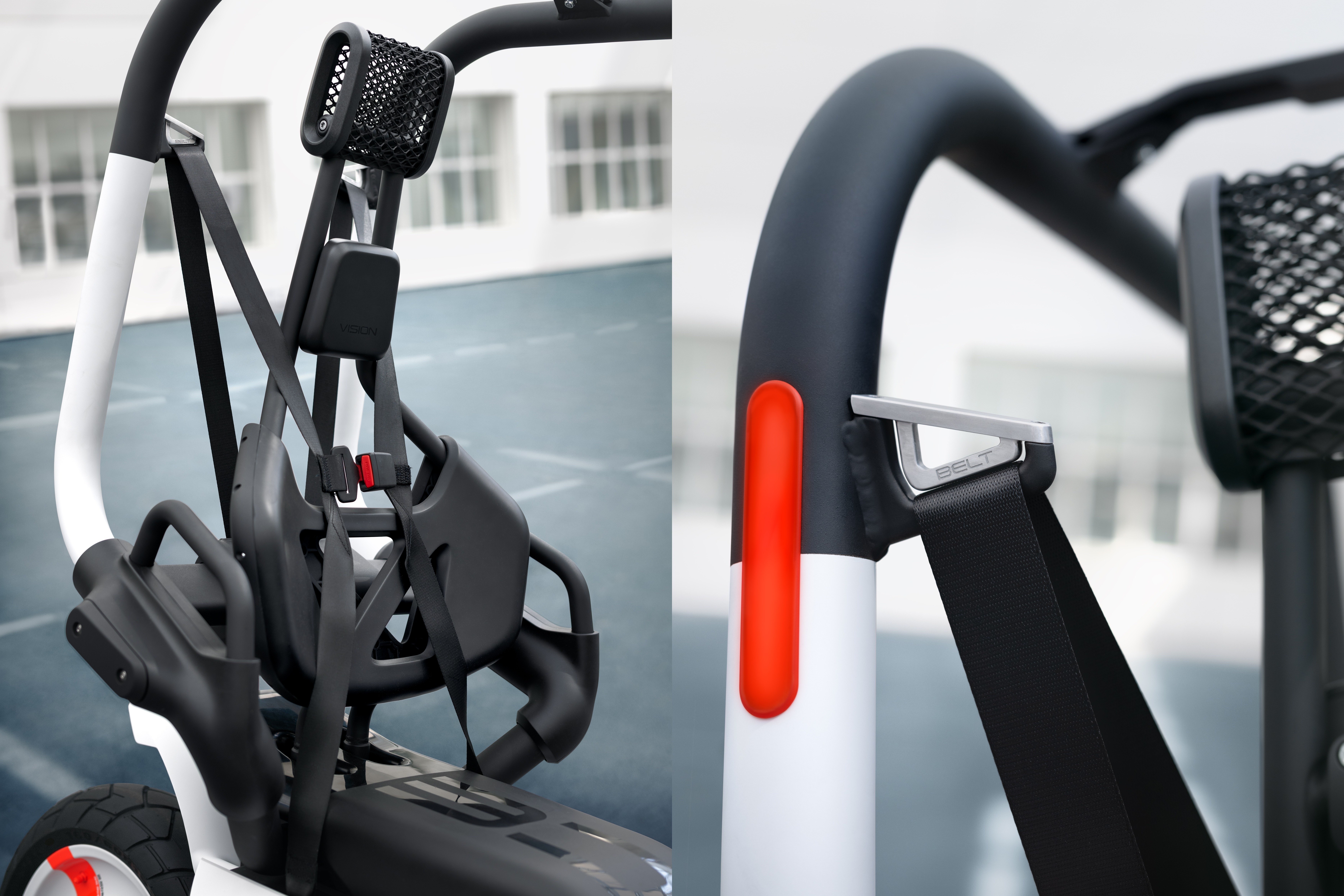 Đặc biệt hơn, xe được trang bị một ghế ngồi với tựa lưng và dây đai an toàn tương tự ôtô, giúp cố định người lái trong mọi tình huống, ngay cả trường hợp xe lật ngang.