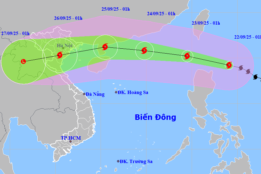 Hướng di chuyển của bão Ragasa (Ảnh: NCHMF). dbqg-xtnd-20250922-0200.gif