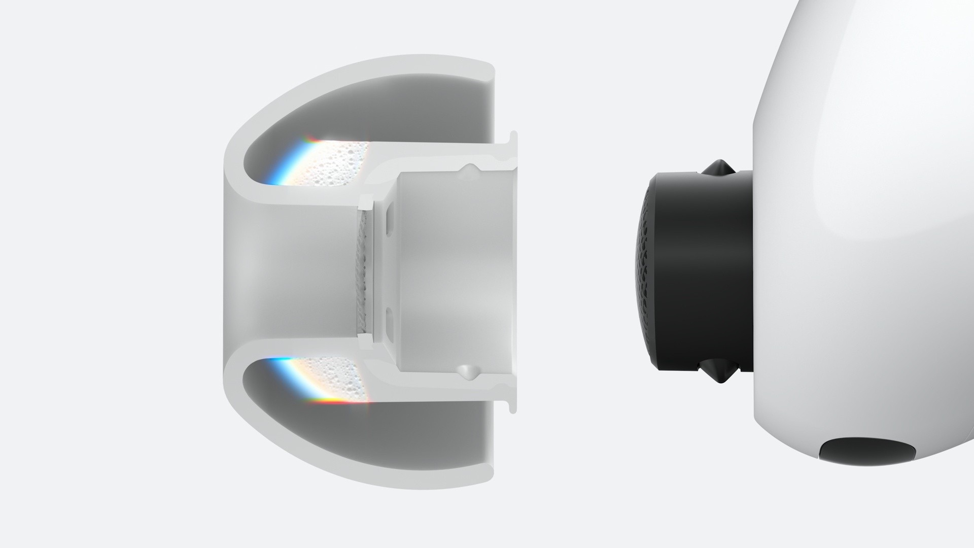 Thiết kế ống dẫn âm và nút tai và ống dẫn âm mới của AirPods Pro 3. Thiết kế ống dẫn âm và nút tai và ống dẫn âm mới của AirPods Pro 3.