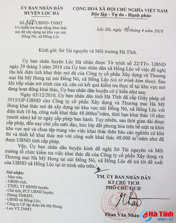 de nghi thu hoi 1 3 dien tich mo da uy hiep mo ma