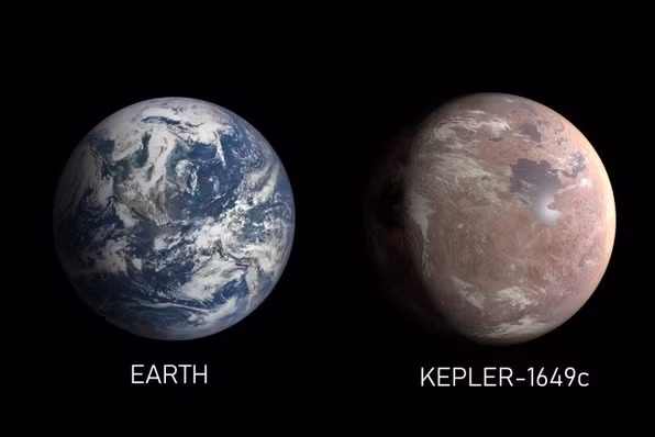 Ảnh đồ họa cho thấy kích thước tương đồng giữa Trái Đất (trái) và Kepler-1649c (phải). Ảnh: NASA. Tìm thấy “người anh em song sinh” của Trái Đất