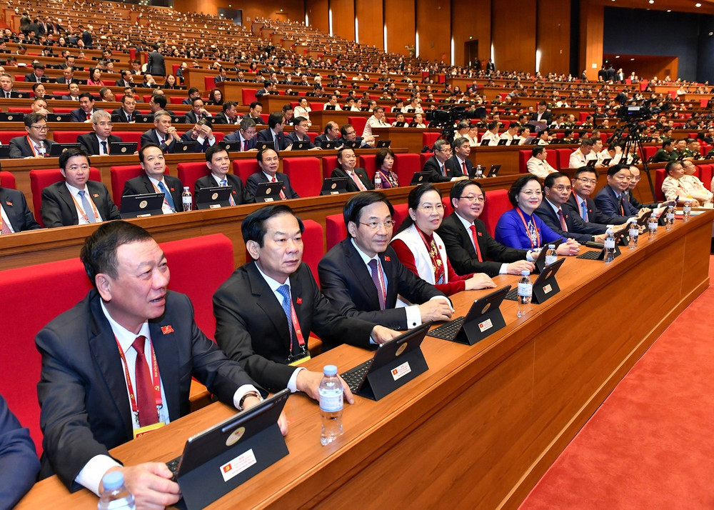 Các đại biểu đoàn Chính phủ dự phiên trù bị của Đại hội đại biểu toàn quốc lần thứ XIV.