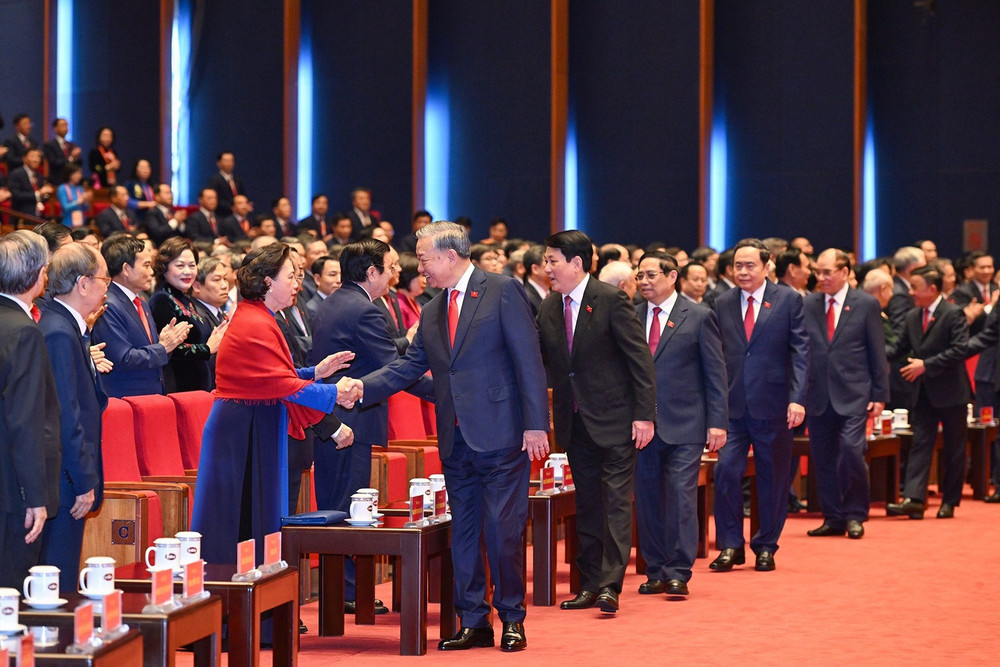 Các đồng chí lãnh đạo, nguyên lãnh đạo Đảng và Nhà nước dự khai mạc Đại hội XIV của Đảng.