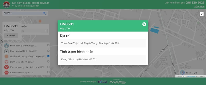 Sở TT&TT Hà Tĩnh hướng dẫn sử dụng bản đồ thông tin dịch tễ bệnh nhân Covid-19