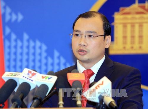 Người Phát ngôn Bộ Ngoại giao Lê Hải Bình phát biểu tại buổi họp báo. Ảnh: An Đăng - TTXVN