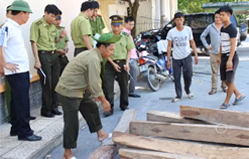 Số gỗ tang vật vụ án hiện đã được niêm phong. Ảnh: T. Thanh.