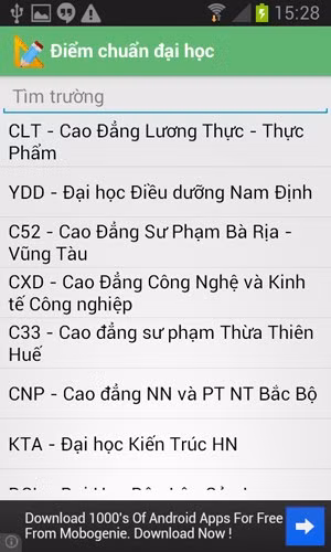Ứng dụng xem điểm chuẩn Đại học 2014: Bạn có thể nhập mã trường để tra cứu điểm chuẩn