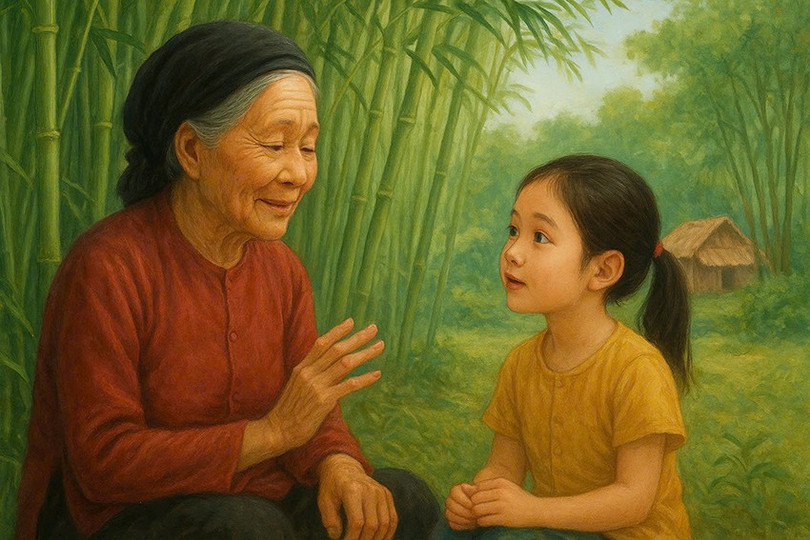 Trong ký ức thơ ấu của tôi luôn rì rầm lời kể của bà về những câu chuyện lịch sử của quê hương đất nước. Tranh minh hoạ d1578bcc5fcbd4958dda.jpg
