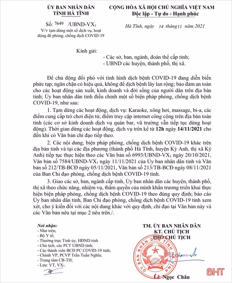 Hà Tĩnh tạm dừng các dịch vụ karaoke, massage, bi-a từ 12h trưa nay