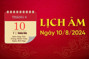 Lịch âm hôm nay - Lịch vạn niên - Lịch âm ngày 10/8/2024 .