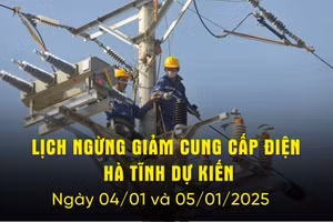 Lịch cắt điện Hà Tĩnh dự kiến hôm nay 4/1 và ngày mai 5/1/2025.