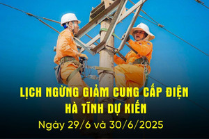 Lịch cắt điện Hà Tĩnh dự kiến ngày 29/6 và 30/6/2025.