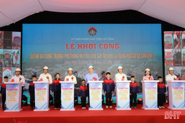 Toàn cảnh Lễ khởi công đồng loạt 100 trường học vùng biên, Hà Tĩnh có 2 công trình