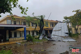 Toàn cảnh ứng phó bão số 5 ở Hà Tĩnh: Gió rít liên hồi, cây đổ, nhà tốc mái