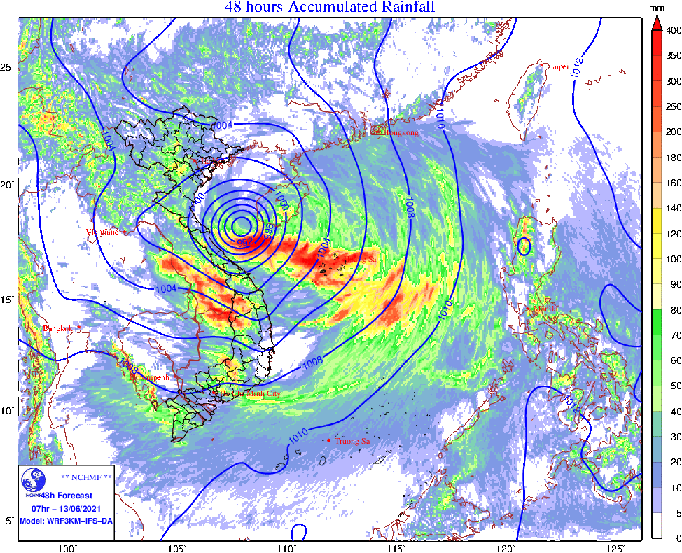 Ảnh hưởng áp thấp nhiệt đới, Hà Tĩnh xuất hiện mưa lớn