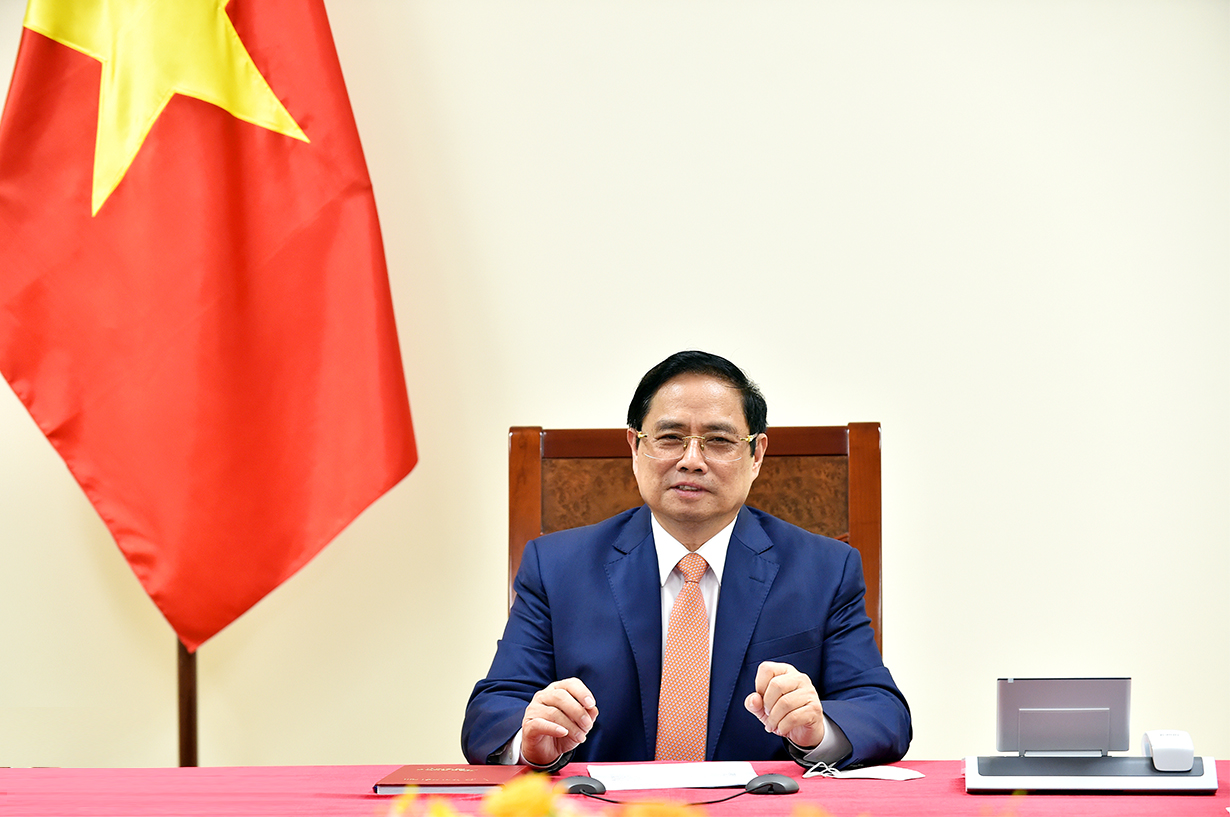 Thủ tướng Phạm Minh Chính khẳng định Việt Nam luôn coi trọng quan hệ Đối tác chiến lược với Đức, mong muốn làm sâu sắc hơn quan hệ gần gũi và tin cậy giữa hai nước trên mọi lĩnh vực. - Ảnh: VGP/Nhật Bắc Thủ tướng Phạm Minh Chính đề nghị Đức hợp tác chuyển giao công nghệ vaccine Covid-19