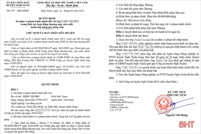 Tàng trữ 3,47kg pháo nổ, người đàn ông ở Nghi Xuân bị phạt 40 triệu đồng