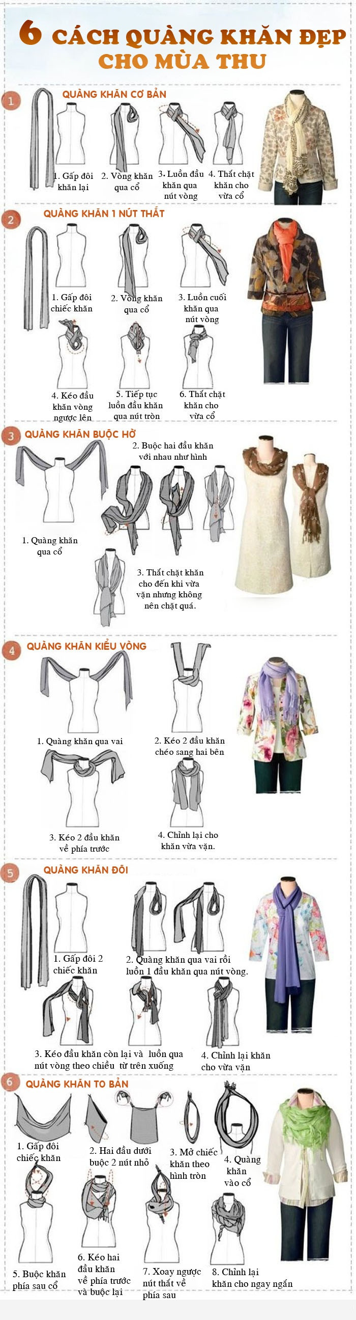 6 cach quang khan nhanh dep cho mua thu