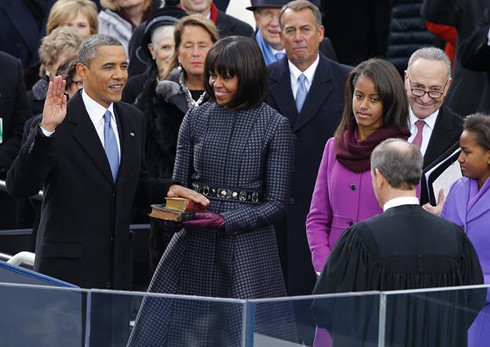 Tổng thống Obama trong Lễ tuyên thệ nhậm chức nhiệm kỳ thứ hai năm 2013. Ảnh: Reuters. 8 dieu can biet ve ngay tuyen the nham chuc cua tong thong my