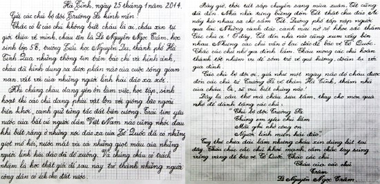 Bức thư của Ngọc Trâm gửi các chú bộ đội Trường Sa. cam dong buc thu mot hoc sinh tieu hoc gui bo doi truong sa