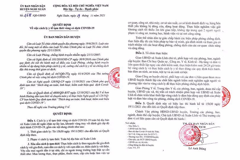 Nghi Xuân thiết lập vùng cách ly y tế tạm thời toàn xã Xuân Lĩnh