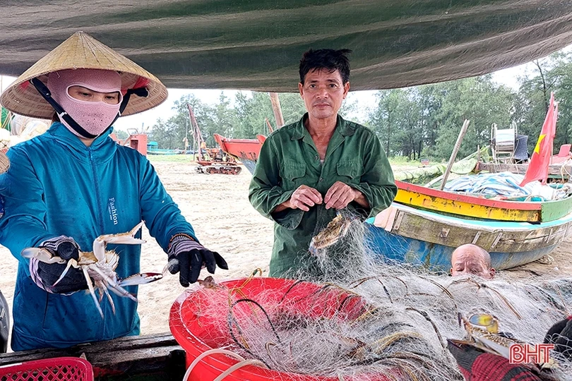 Ngư dân Xuân Yên vui mừng trúng ghẹ sau ngày biển động