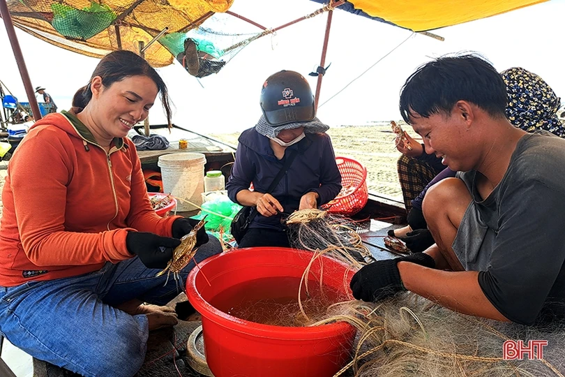 Ngư dân Xuân Yên vui mừng trúng ghẹ sau ngày biển động