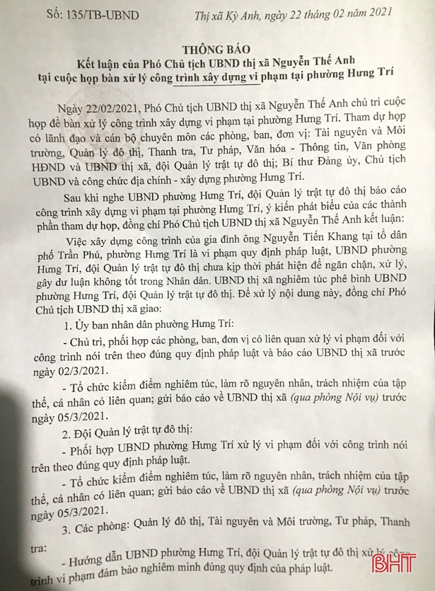 TX Kỳ Anh vào cuộc xử lý công trình xây lấn bờ kè Sông Trí