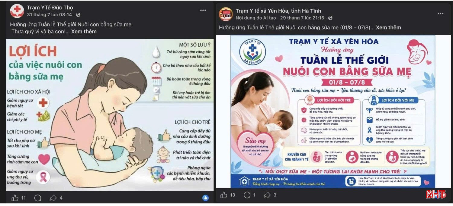 Nhiều cơ sở y tế trên địa bàn tỉnh thực hiện truyền thông về Tuần lễ Thế giới nuôi con bằng sữa mẹ năm 2026 trên mạng xã hội. Ảnh chụp màn hình.