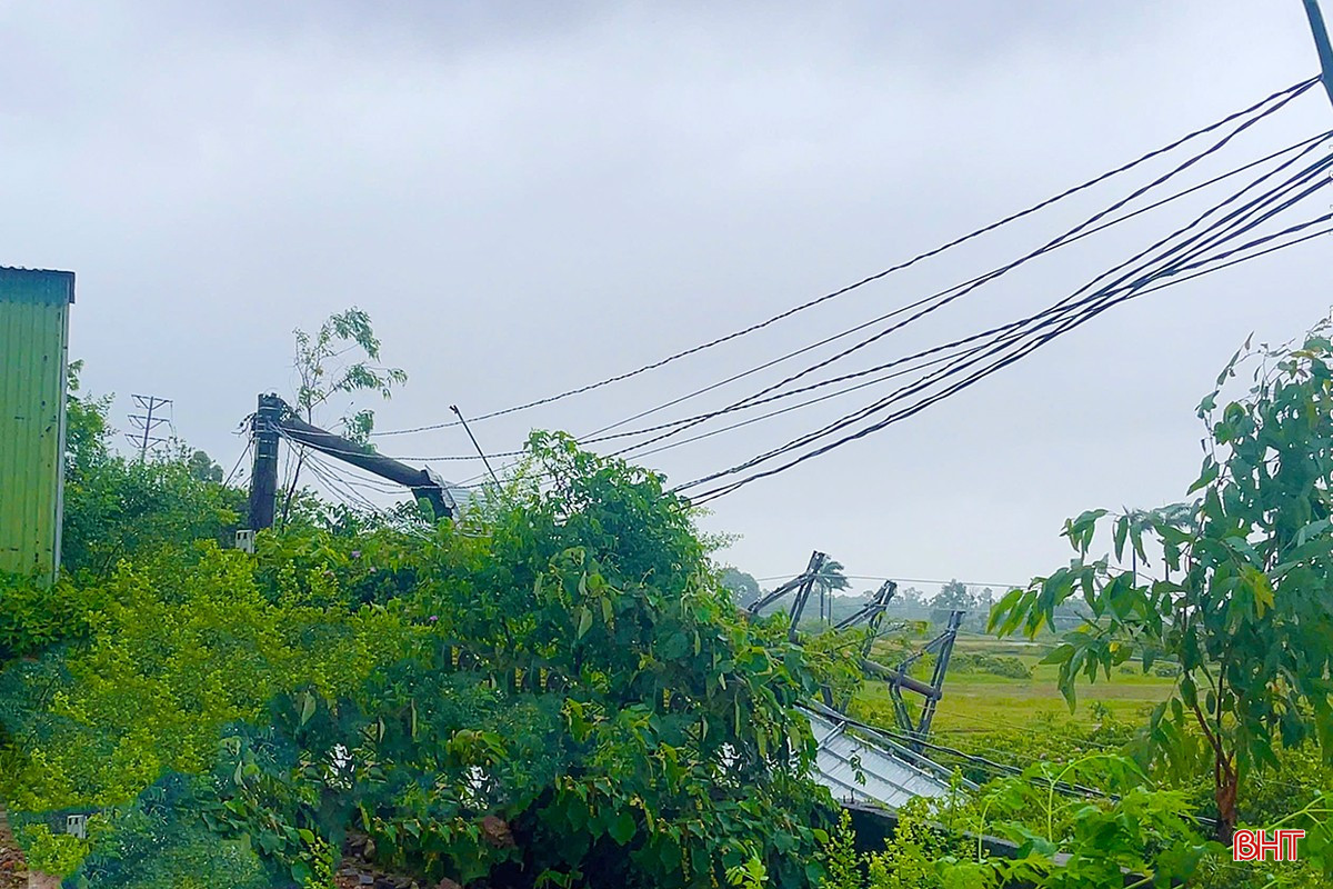 3 cột điện ở TDP Yên Thịnh, phường Kỳ Thịnh bị gãy đổ. 3 cột điện ở TDP Yên Thịnh, phường Kỳ Thịnh bị gãy đổ.