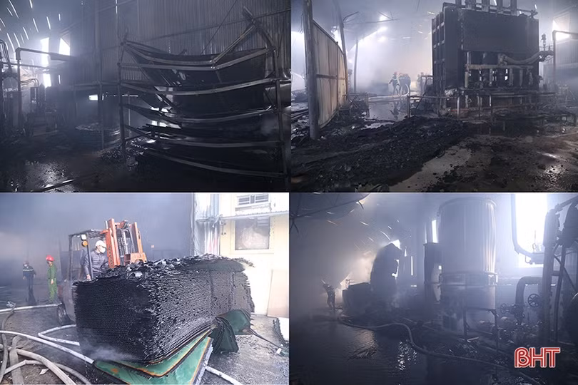 Tan hoang bên trong cơ sở gỗ công nghiệp bị cháy ở Hà Tĩnh