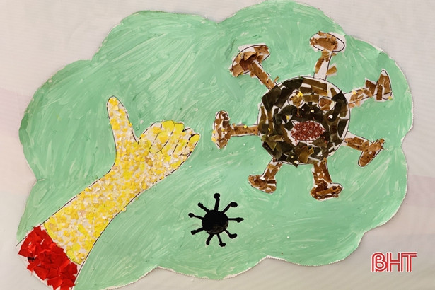 Các “họa sỹ” mầm non Trí Đức vẽ tranh phòng chống dịch Covid-19 ảnh 3 Các “họa sỹ” mầm non Trí Đức vẽ tranh phòng chống dịch Covid-19