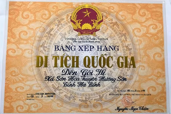 den goi vi duoc xep hang di tich lich su van hoa cap quoc gia