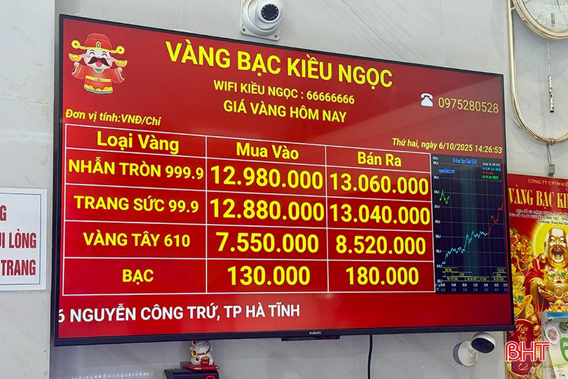 Giá vàng 9999 tại Hà Tĩnh vượt mốc hơn 13 triệu đồng/chỉ (bán ra) trong phiên chiều 6/10. bqbht_br_b6.jpg