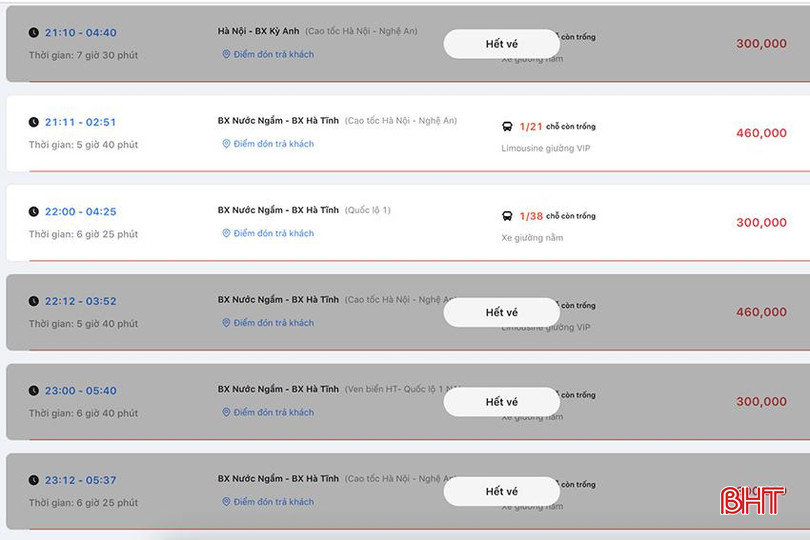 Website đặt vé của nhà xe Văn Minh ghi nhận tình trạng "cháy vé" tuyến Hà Nội - Hà Tĩnh ngày 30/8. 3.jpg
