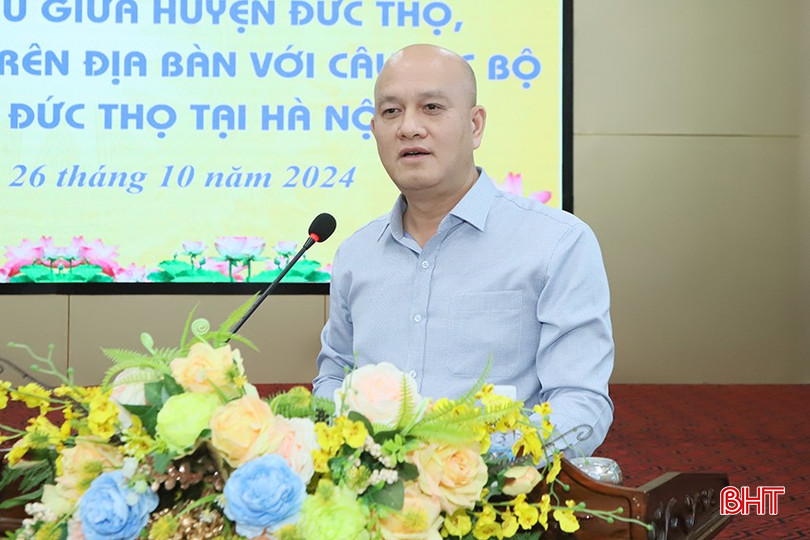Ông Đào Việt Hùng - Phó Chủ tịch Thường trực Hội Doanh nhân Hà Tĩnh tại Hà Nội, Chủ tịch CLB Doanh nhân Đức Thọ tại Hà Nội phát biểu tại buổi gặp mặt. 2-8874-2486.jpg