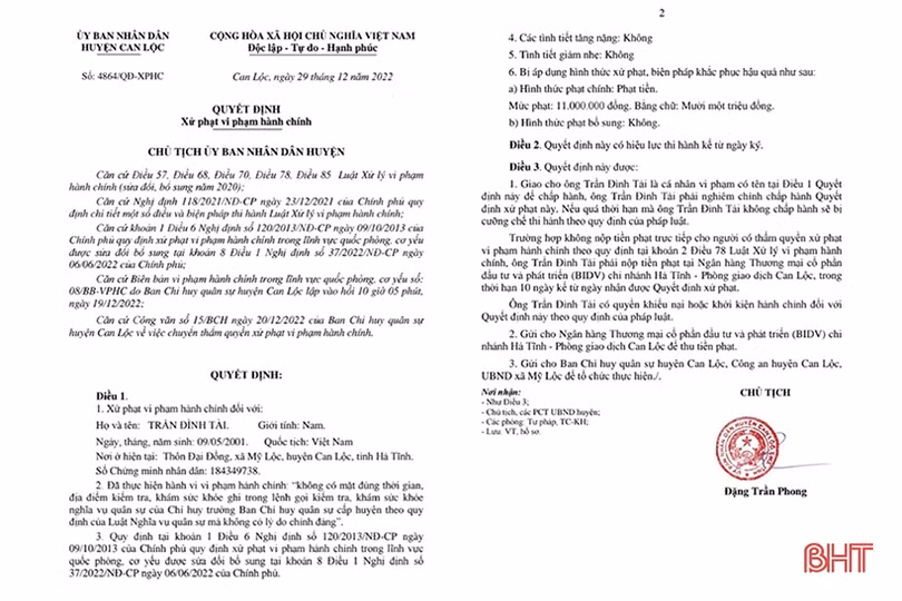 Không chấp hành lệnh gọi khám sức khỏe nghĩa vụ quân sự, 29 thanh niên ở Can Lộc bị xử phạt 