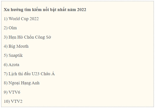 Người dùng Việt Nam tìm kiếm gì trên Internet trong năm 2022?