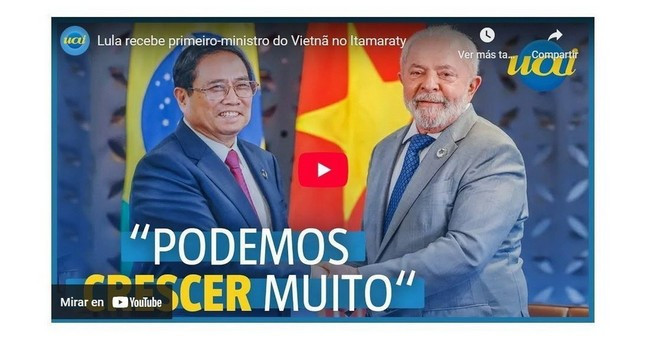 Tạp chí Intertelas đưa tin buổi hội đàm giữa Thủ tướng Phạm Minh Chính và Tổng thống Lula da Silva. (Ảnh chụp màn hình/TTXVN)