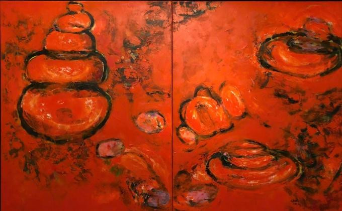 Bức ''Trừu tượng 1'', kích thước 160x240 cm, chất liệu sơn dầu và acrylic. Ảnh: Nhân vật cung cấp Bức ''Trừu tượng 1'', kích thước 160x240 cm, chất liệu sơn dầu và acrylic. Ảnh: Nhân vật cung cấp
