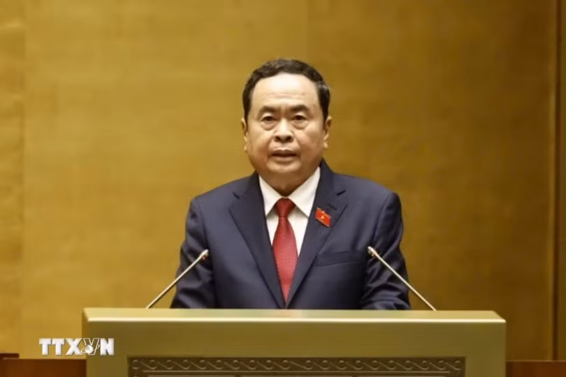 Chủ tịch Quốc hội Trần Thanh Mẫn phát biểu tại Kỳ họp thứ 8. (Ảnh: TTXVN)