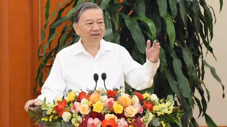 Tổng Bí thư Tô Lâm phát biểu kết luận, nhấn mạnh một số định hướng chiến lược. (Ảnh: Trần Hải)