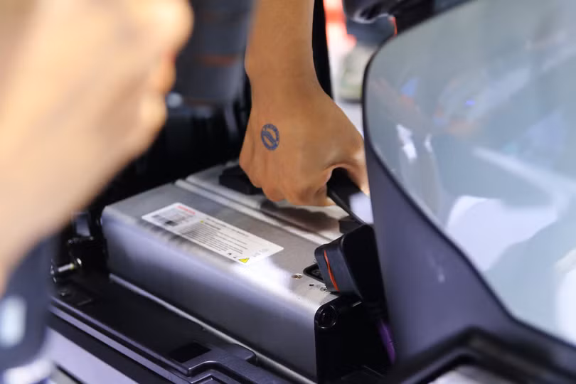 Bộ pin Honda ICON e: có thể tháo rời để sạc. Ảnh: Phúc Hậu.