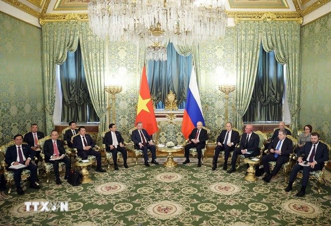 Tổng Bí thư Tô Lâm hội đàm hẹp với Tổng thống Nga Vladimir Putin. (Ảnh: Thống Nhất/TTXVN) Tổng Bí thư Tô Lâm hội đàm hẹp với Tổng thống Nga Vladimir Putin. (Ảnh: Thống Nhất/TTXVN)