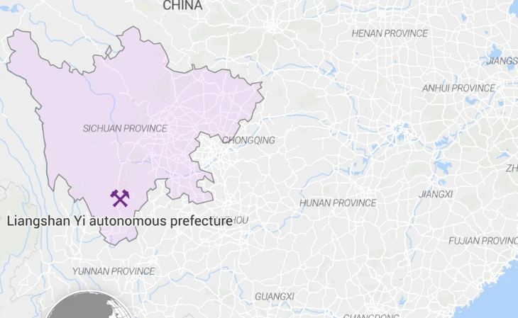 Vị trí châu tự trị dân tộc Di Lương Sơn (Liangshan Yi autonomous prefecture) thuộc tỉnh Tứ Xuyên (Sichuan), tây nam Trung Quốc - Ảnh chụp màn hình SCMP